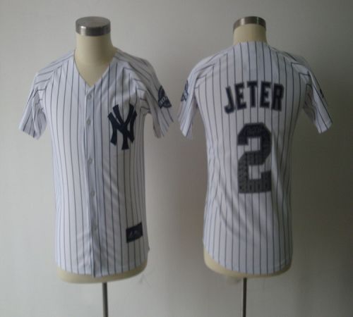 Yankees #2 Derek Jeter White Stitched Special Edition w/3000 Hits Patch Youth MLB Jersey - Click Image to Close